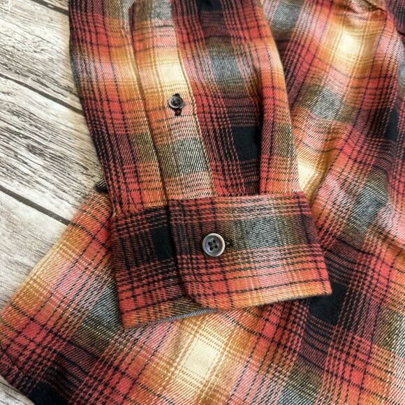 Taylor Vintage Men's Plaid Flannel Shirt S SM Small Black Red Orange Cream Ivory - Picture 5 of 12
